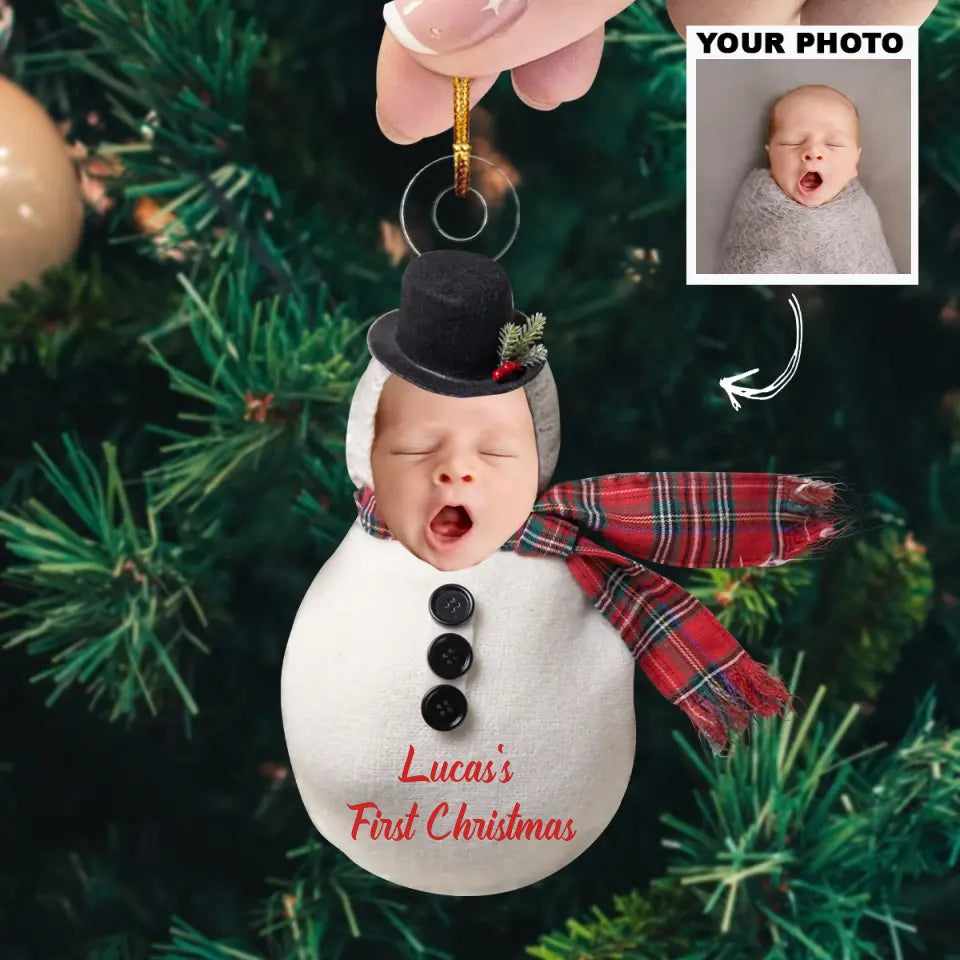 My First Christmas Snowman Baby - Personalized Custom Photo Mica Ornament - Christmas Gift For Kid, Family Members AGCDM038
