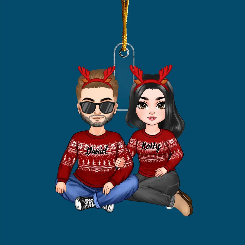 Couple Sitting - Personalized Custom Mica Ornament - Christmas Gift For Couple, Husband, Wife CLA0HD010