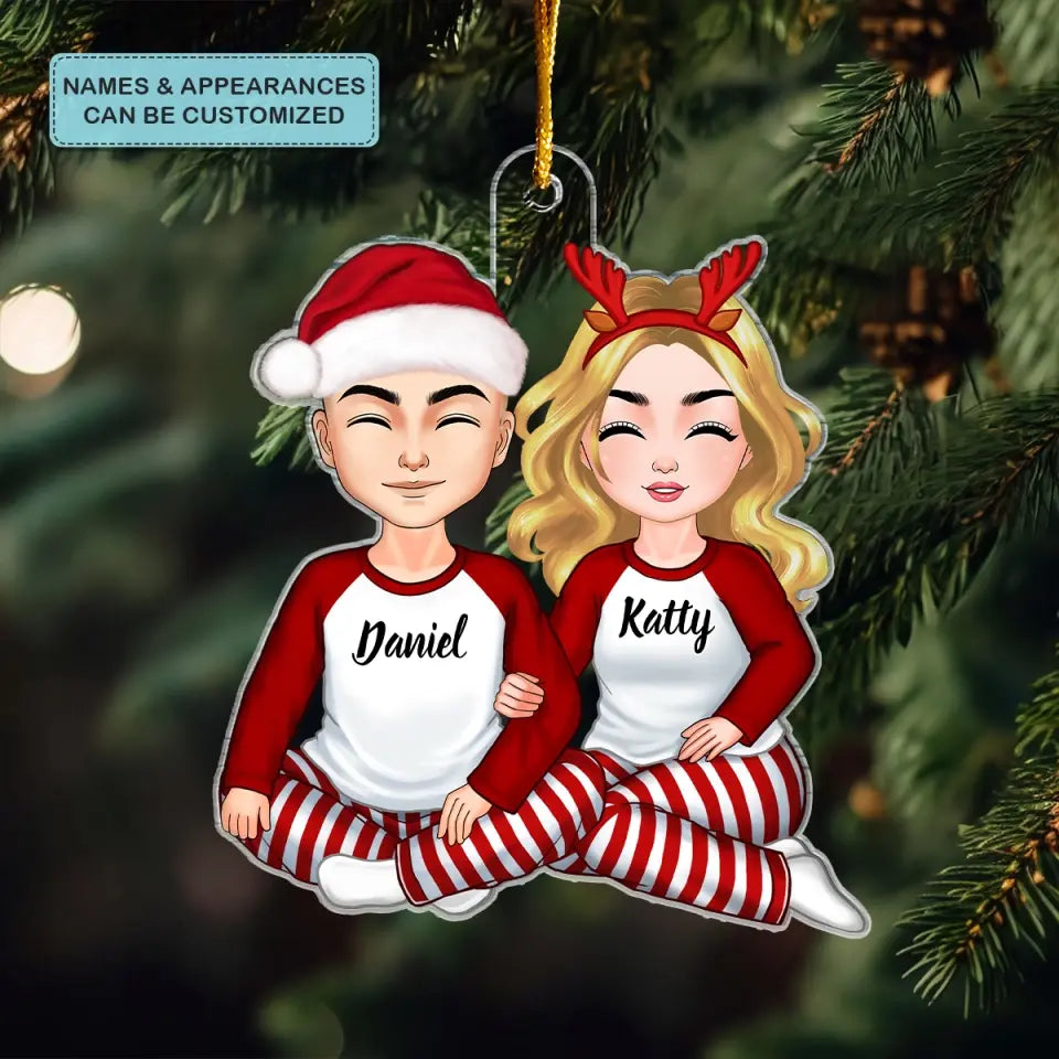 Couple Sitting - Personalized Custom Mica Ornament - Christmas Gift For Couple, Husband, Wife CLA0HD010
