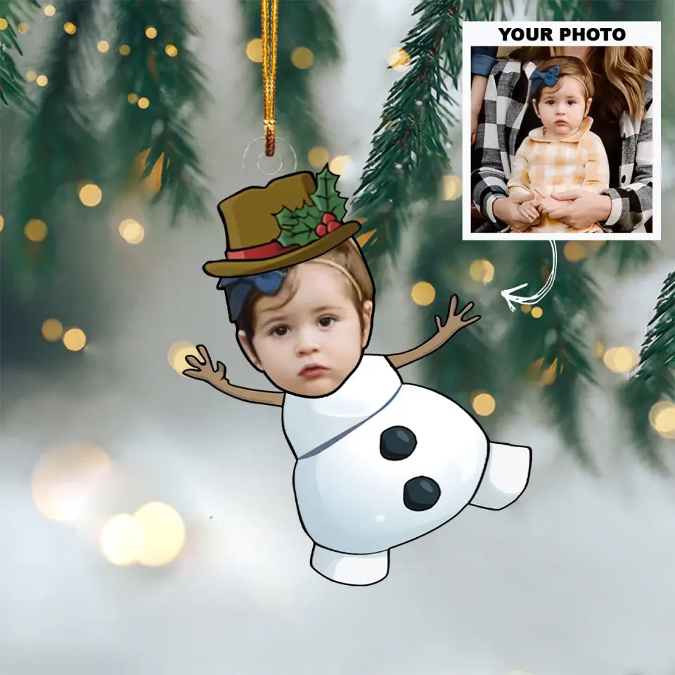 Snowman Family - Personalized Custom Photo Mica Ornament - Christmas Gift For Family Members AGCVP006