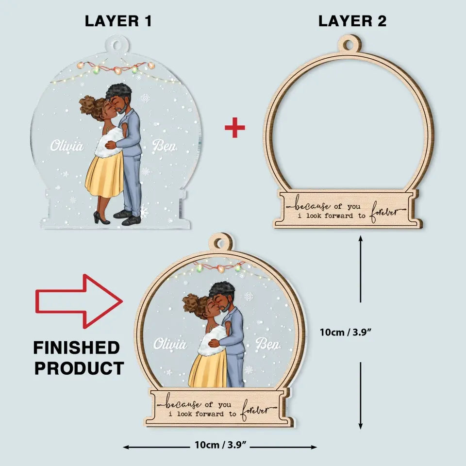 Because Of You I Look Forward To Forever - Personalized Custom 2-Layer Mix Ornament - Christmas Gift For Couple, Wife, Husband, Family Members