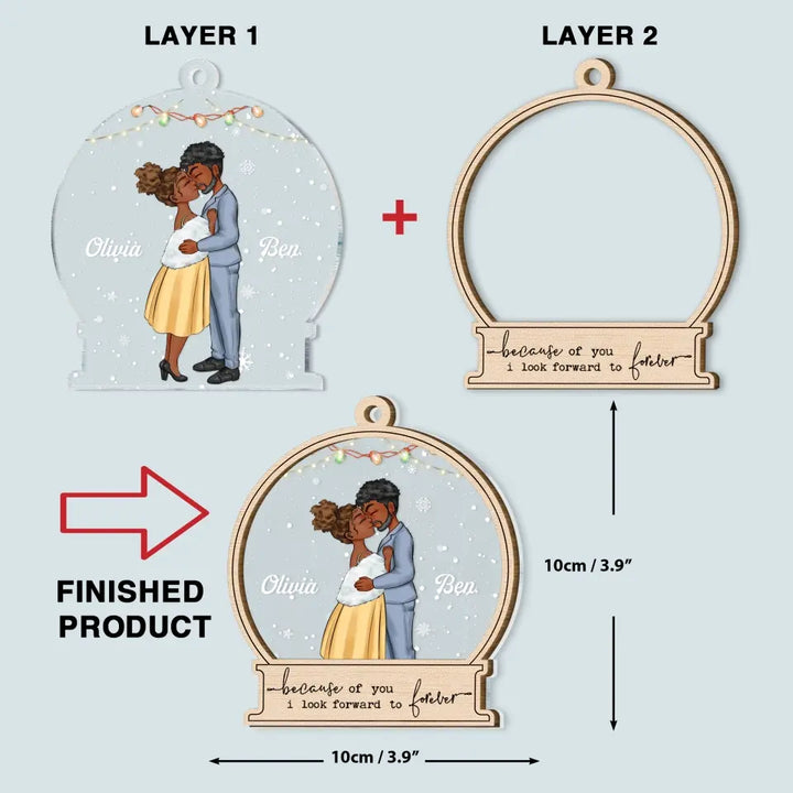 Because Of You I Look Forward To Forever - Personalized Custom 2-Layer Mix Ornament - Christmas Gift For Couple, Wife, Husband, Family Members