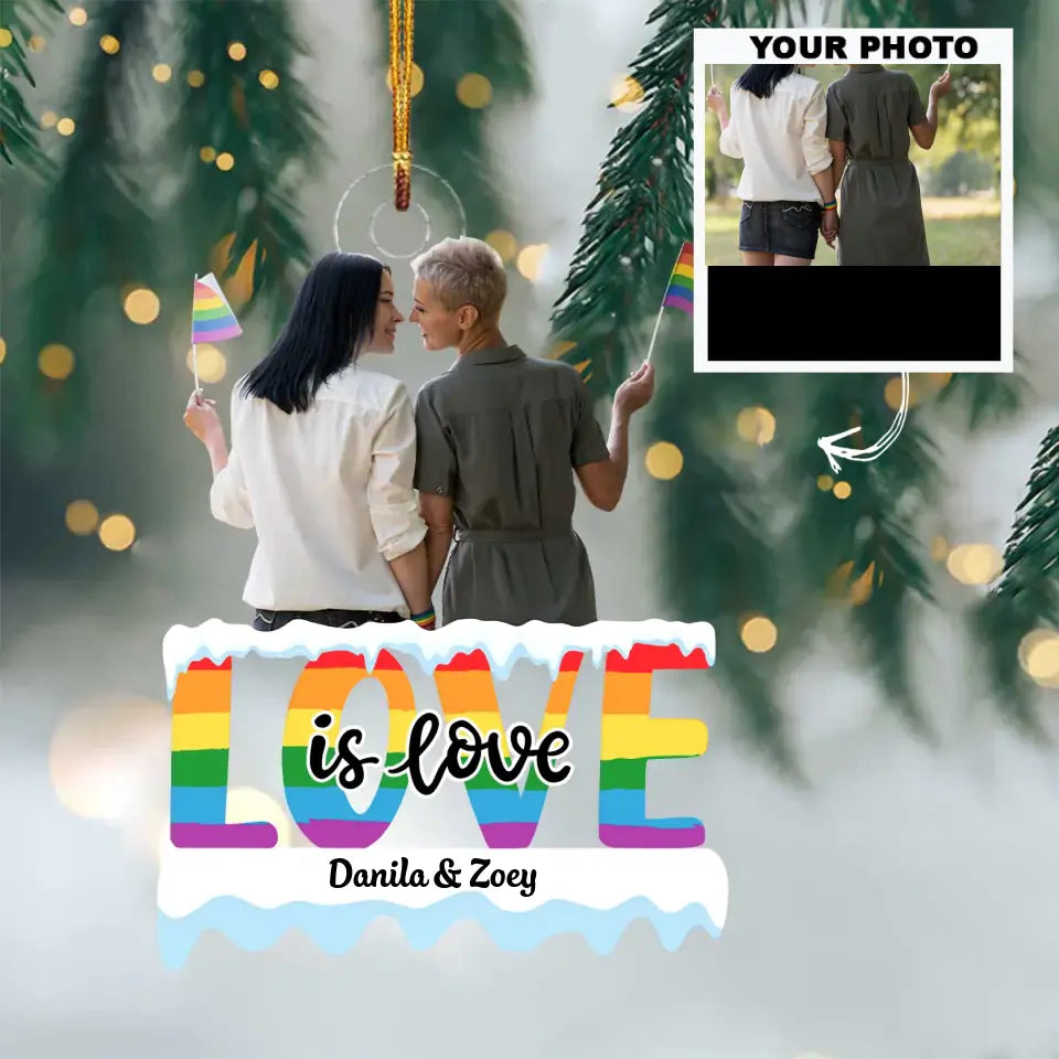 Love Is Love - Personalized Custom Photo Mica Ornament - Christmas, Pride Month, LGBT, Anniversary Gift For Couple AGCHT009