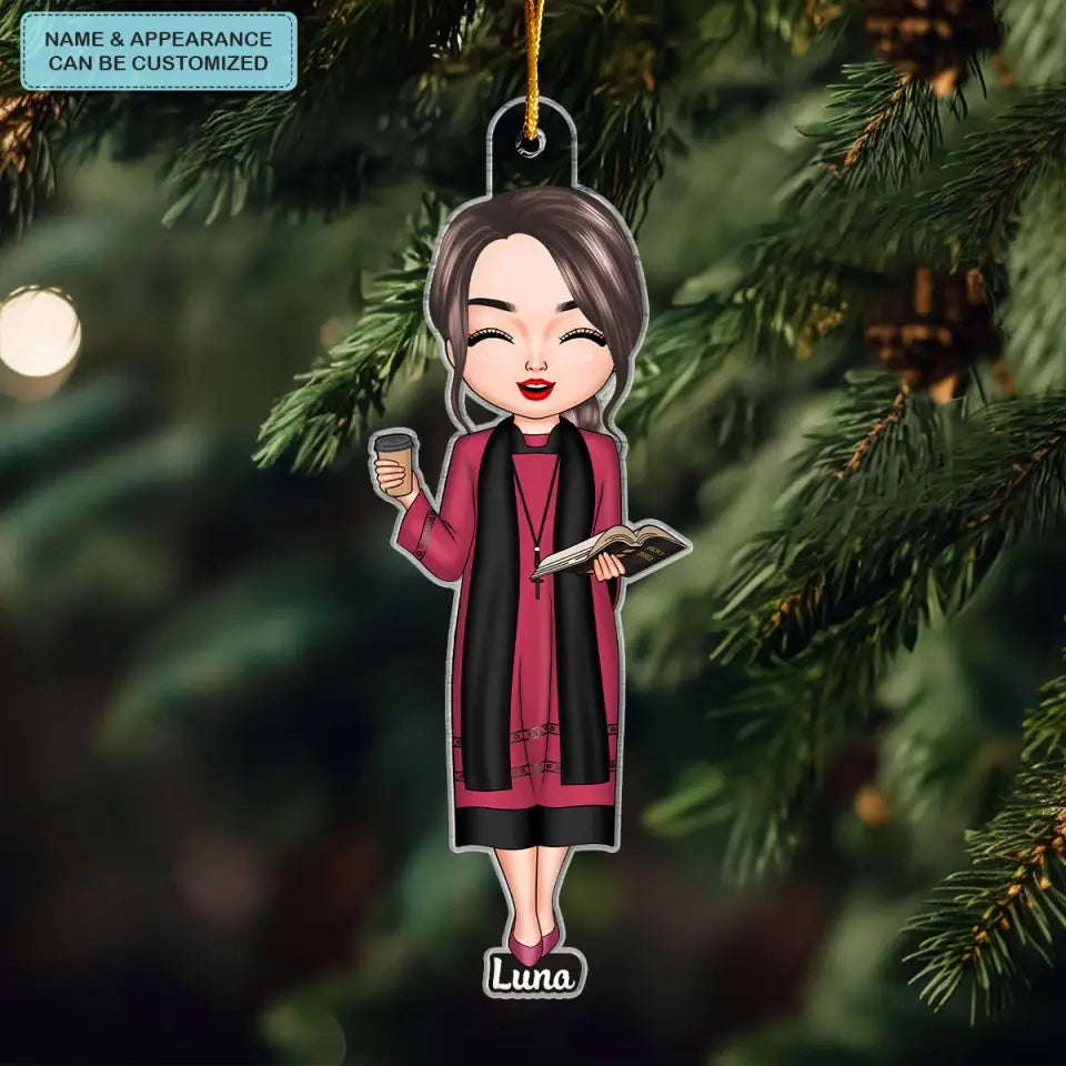 Pastor Chibi Ornament - Personalized Custom Mica Ornament - Christmas Gift For Pastor CLA0DM009