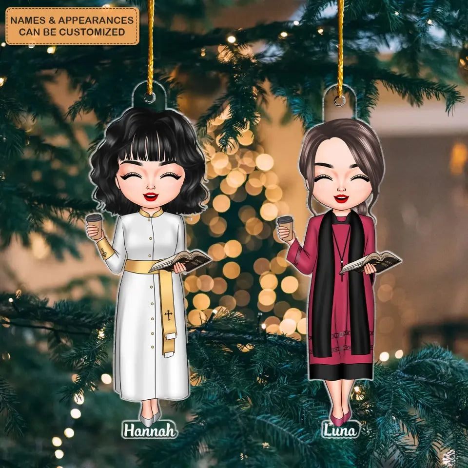 Pastor Chibi Ornament - Personalized Custom Mica Ornament - Christmas Gift For Pastor CLA0DM009