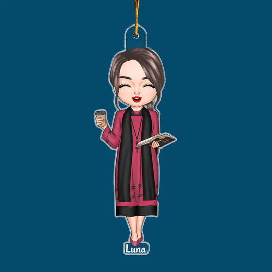 Pastor Chibi Ornament - Personalized Custom Mica Ornament - Christmas Gift For Pastor CLA0DM009
