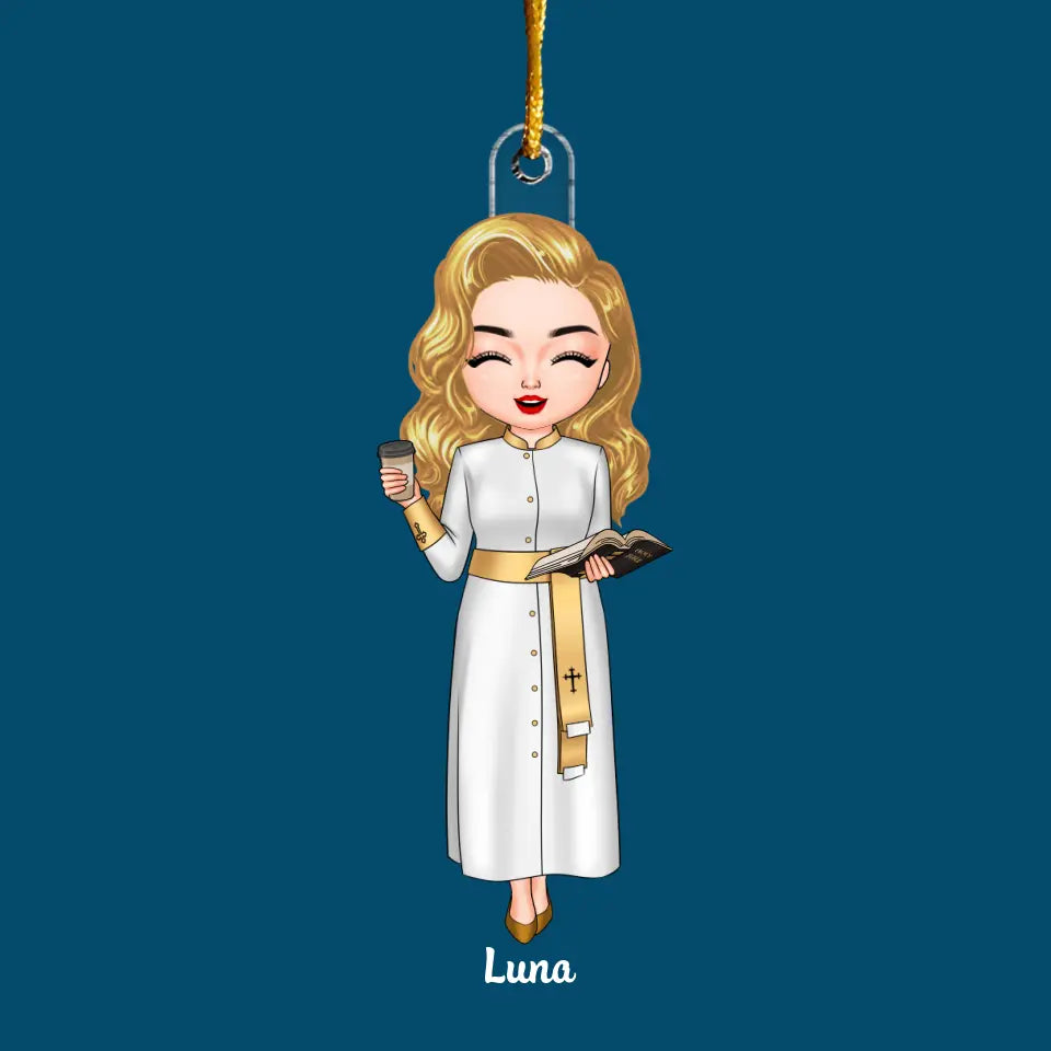 Pastor Chibi Ornament - Personalized Custom Mica Ornament - Christmas Gift For Pastor CLA0DM009