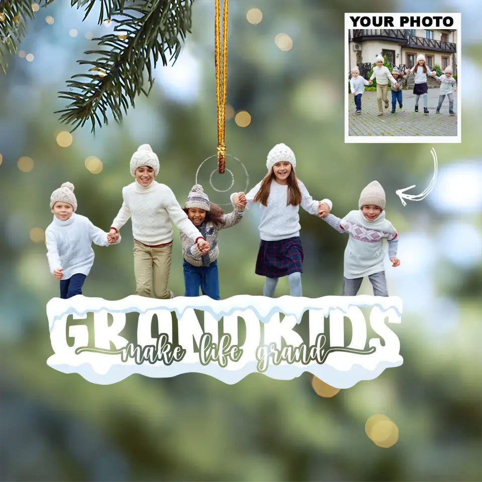 Grandkids Make Life Grand - Personalized Custom Photo Mica Ornament - Christmas Gift For Family, Family Members AGCDM043