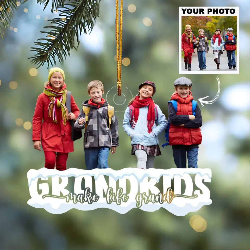 Grandkids Make Life Grand - Personalized Custom Photo Mica Ornament - Christmas Gift For Family, Family Members AGCDM043