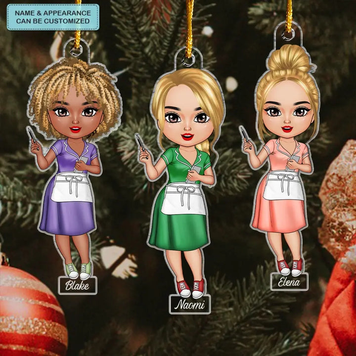 Waitress Chibi Ornament - Personalized Custom Mica Ornament - Christmas Gift For Waitress, Family Members, Mom, Grandma CLA0DM010