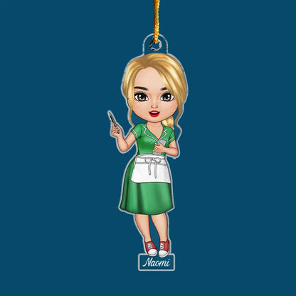 Waitress Chibi Ornament - Personalized Custom Mica Ornament - Christmas Gift For Waitress, Family Members, Mom, Grandma CLA0DM010