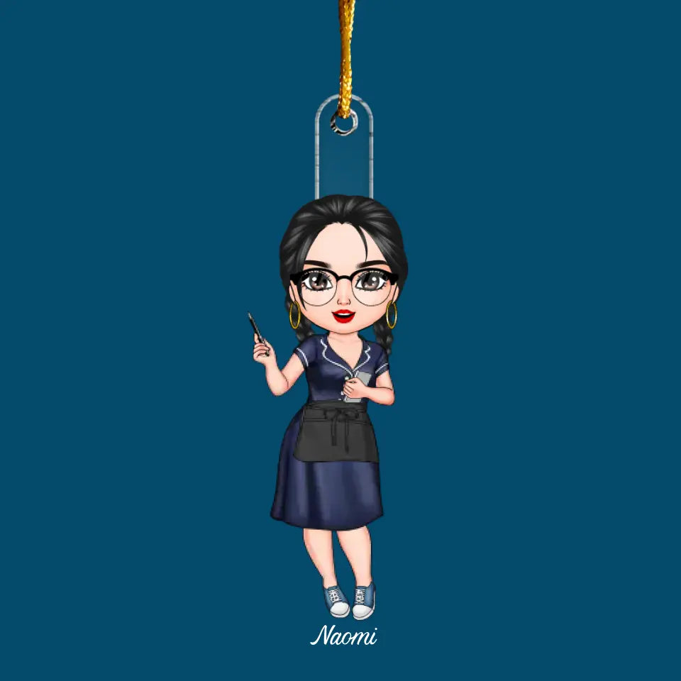 Waitress Chibi Ornament - Personalized Custom Mica Ornament - Christmas Gift For Waitress, Family Members, Mom, Grandma CLA0DM010