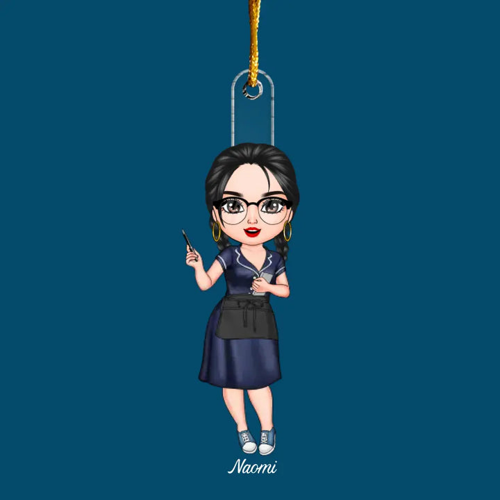 Waitress Chibi Ornament - Personalized Custom Mica Ornament - Christmas Gift For Waitress, Family Members, Mom, Grandma CLA0DM010