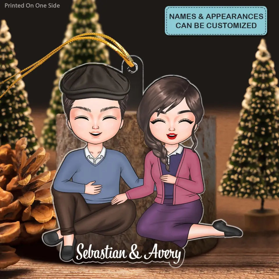 Old Couple Sitting Chibi Ornament - Personalized Custom Mica Ornament - Christmas Gift For Couple, Husband, Wife CLA0DM012