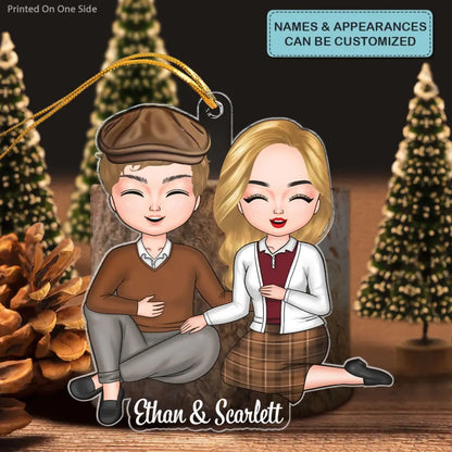 Old Couple Sitting Chibi Ornament - Personalized Custom Mica Ornament - Christmas Gift For Couple, Husband, Wife CLA0DM012