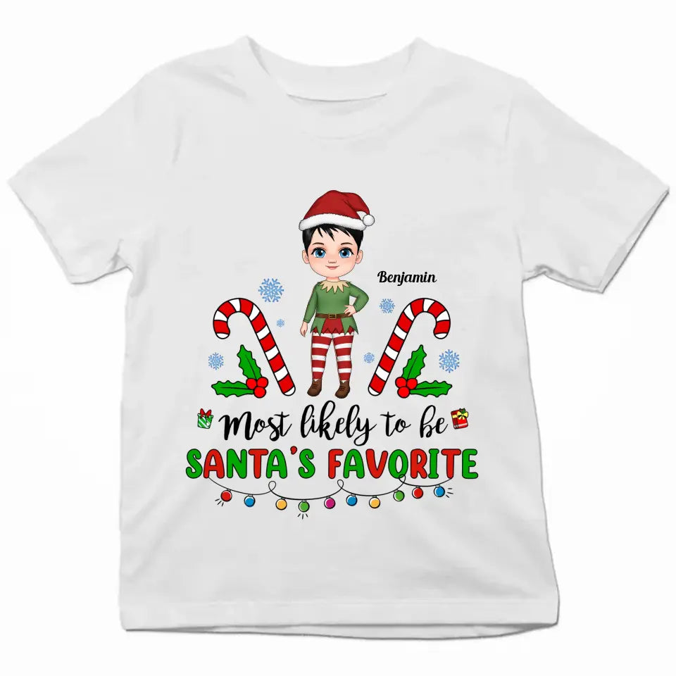 Most Likely To Be Santa's Favourite - Personalized Custom Youth T-shirt - Christmas Gift For Kid, Family Members