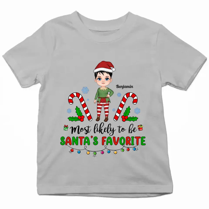 Most Likely To Be Santa's Favourite - Personalized Custom Youth T-shirt - Christmas Gift For Kid, Family Members