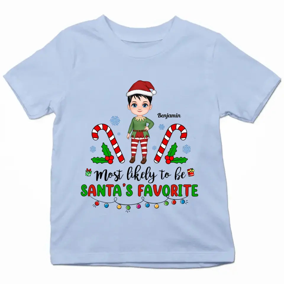 Most Likely To Be Santa's Favourite - Personalized Custom Youth T-shirt - Christmas Gift For Kid, Family Members