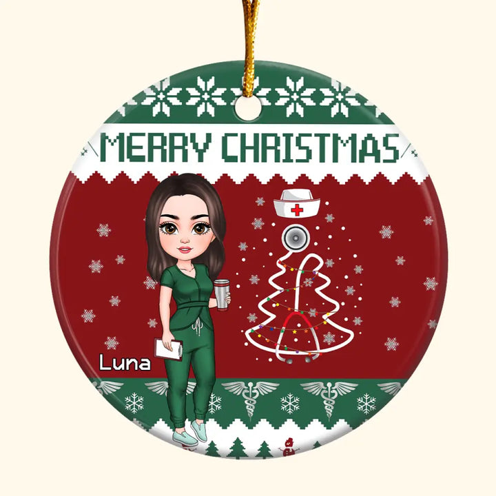 Christmas Nurse - Personalized Custom Ceramic Ornament - Nurse's Day, Appreciation, Christmas Gift For Nurse