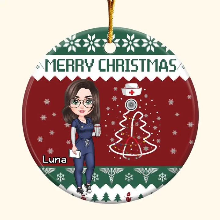 Christmas Nurse - Personalized Custom Ceramic Ornament - Nurse's Day, Appreciation, Christmas Gift For Nurse