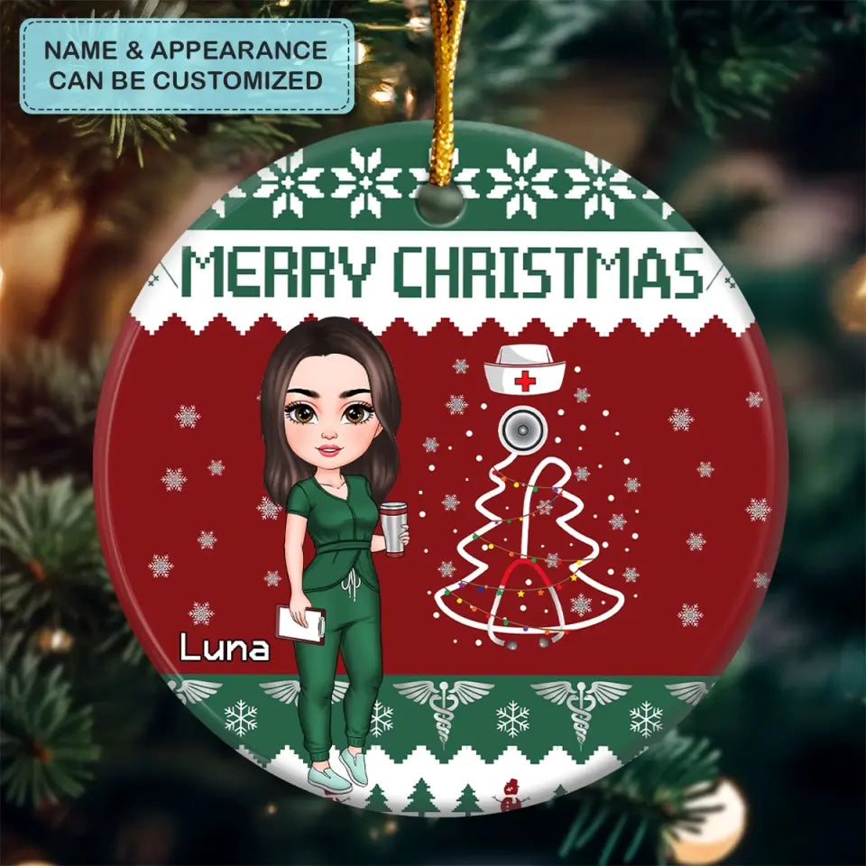 Christmas Nurse - Personalized Custom Ceramic Ornament - Nurse's Day, Appreciation, Christmas Gift For Nurse