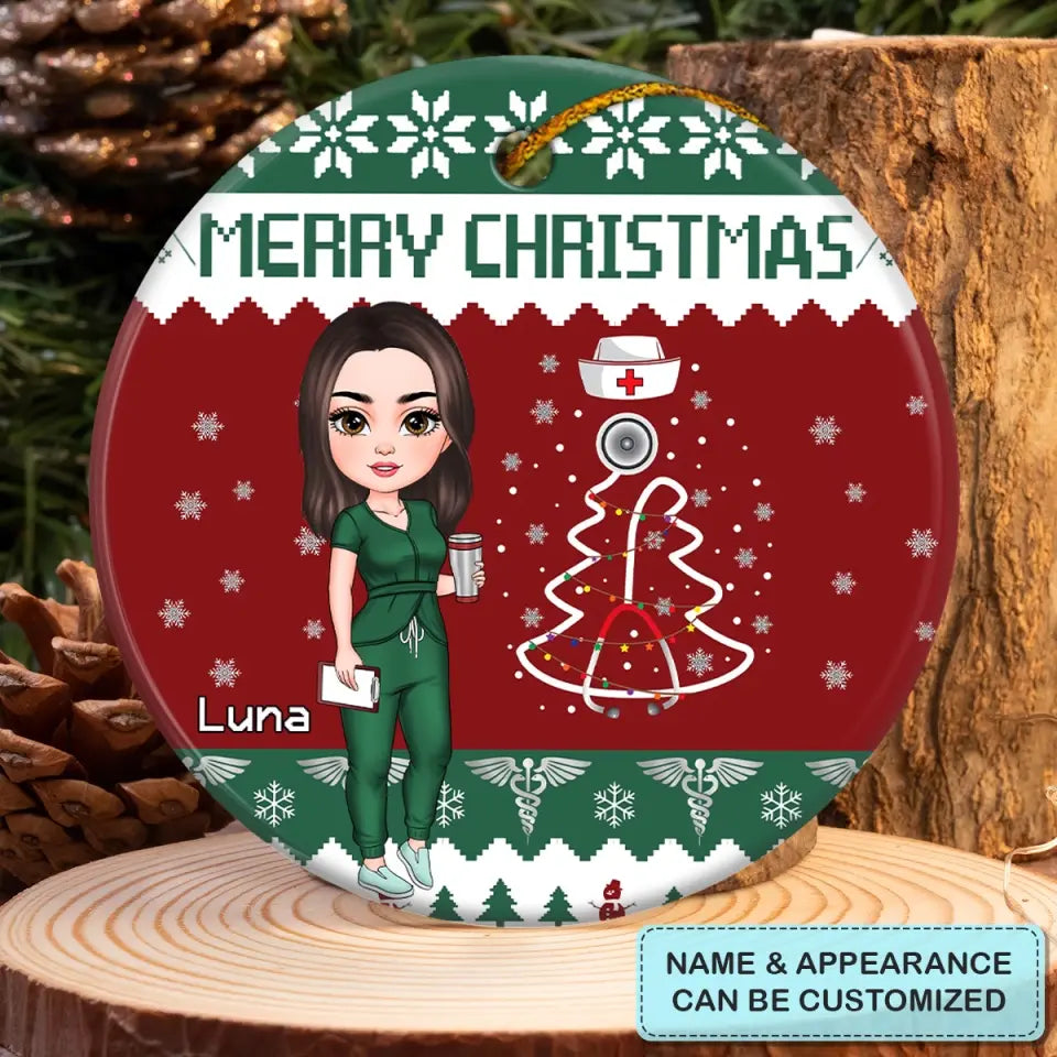 Christmas Nurse - Personalized Custom Ceramic Ornament - Nurse's Day, Appreciation, Christmas Gift For Nurse