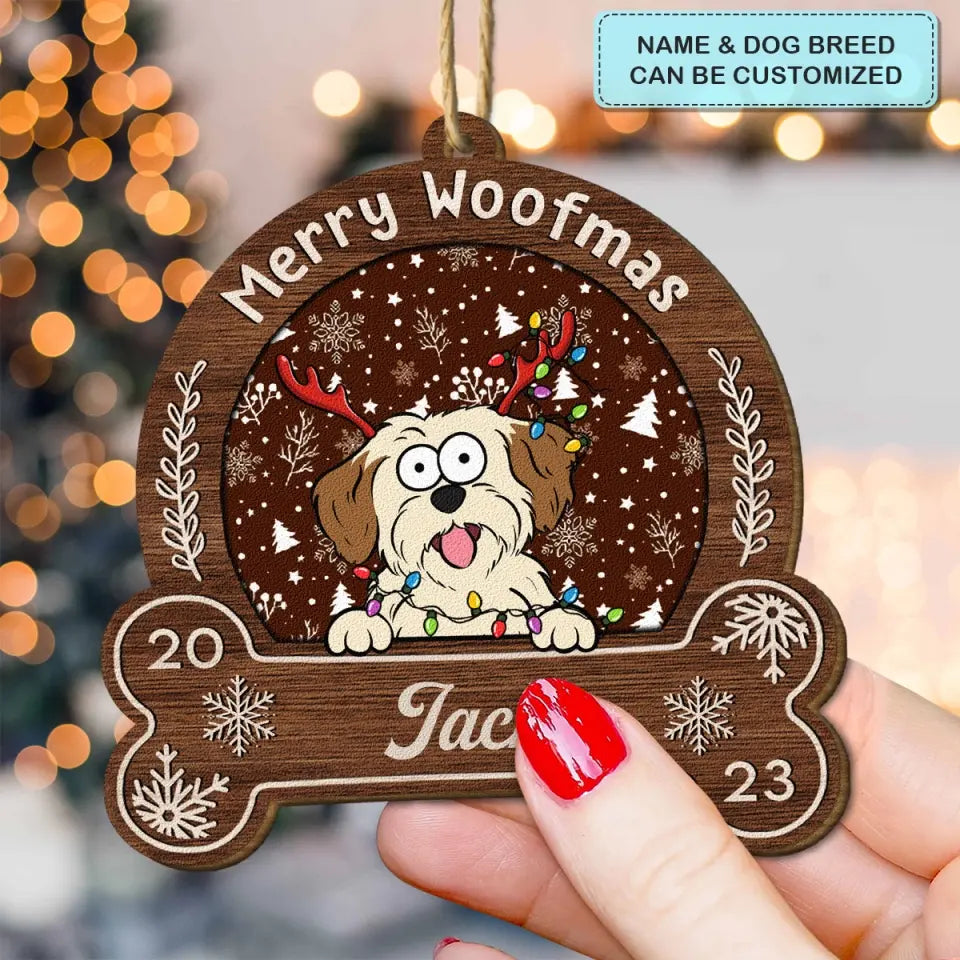 Merry Woofmas - Personalized Custom Wooden Ornament - Christmas Gift For Dog Mom, Dog Dad, Dog Lover, Dog Owner