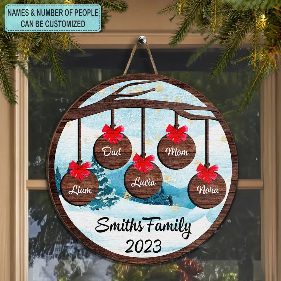 Merry Christmas My Family - Personalized Custom Door Sign - Christmas Gift For Family, Family Members, Grandma, Grandpa