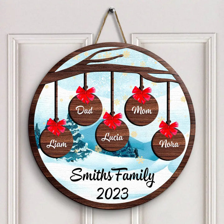 Merry Christmas My Family - Personalized Custom Door Sign - Christmas Gift For Family, Family Members, Grandma, Grandpa