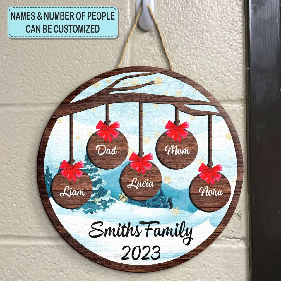 Merry Christmas My Family - Personalized Custom Door Sign - Christmas Gift For Family, Family Members, Grandma, Grandpa