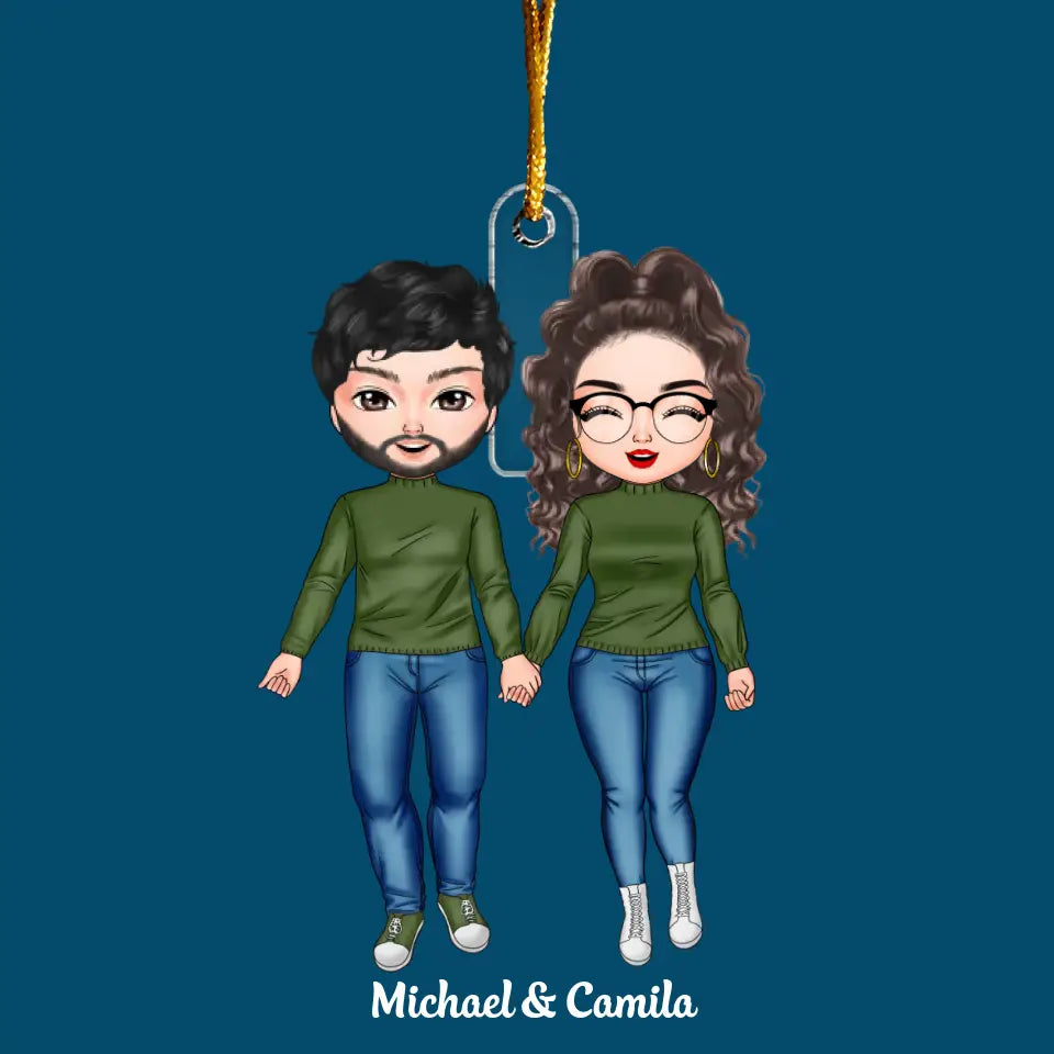 Young Couple Standing Chibi Ornament - Personalized Custom Mica Ornament - Christmas Gift For Couple, Husband, Wife, Family Members CLA0DM016