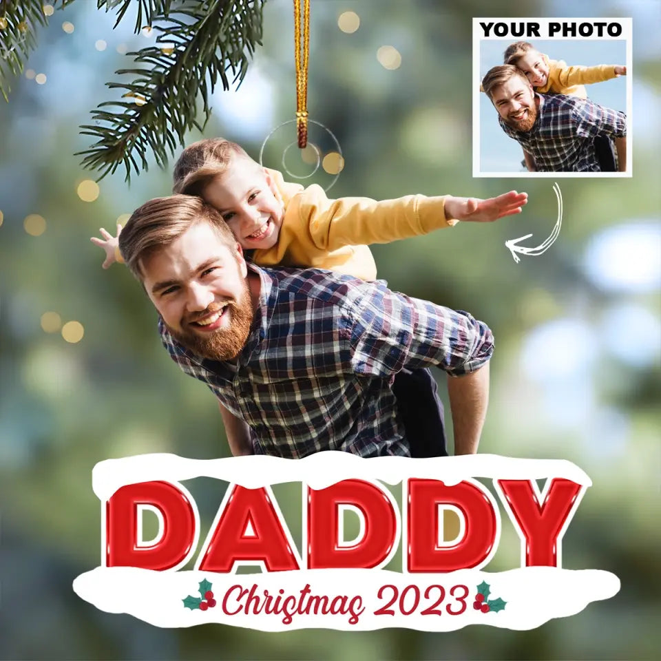 Dad Is The Best - Personalized Custom Photo Mica Ornament - Christmas Gift For Dad, Family, Family Members AGCHT012