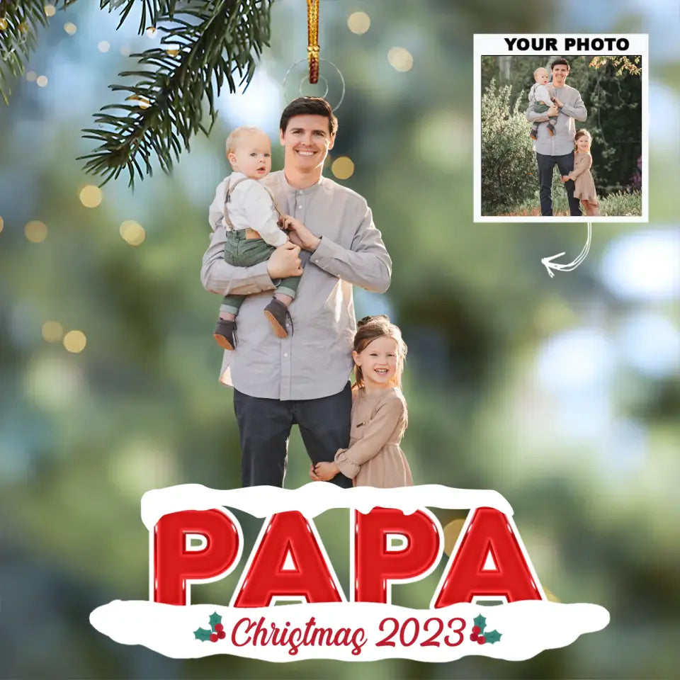 Dad Is The Best - Personalized Custom Photo Mica Ornament - Christmas Gift For Dad, Family, Family Members AGCHT012