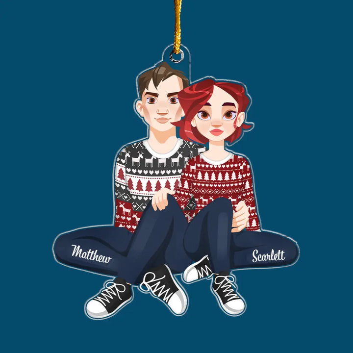Christmas Couple Chibi Ornament - Personalized Custom Mica Ornament - Christmas Gift For Couple, Husband, Wife, Family Members CLA0DM018