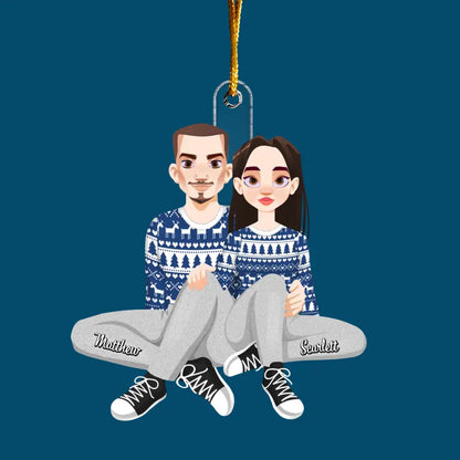 Christmas Couple Chibi Ornament - Personalized Custom Mica Ornament - Christmas Gift For Couple, Husband, Wife, Family Members CLA0DM018