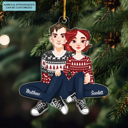 Christmas Couple Chibi Ornament - Personalized Custom Mica Ornament - Christmas Gift For Couple, Husband, Wife, Family Members CLA0DM018