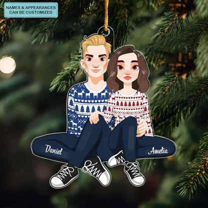 Christmas Couple Chibi Ornament - Personalized Custom Mica Ornament - Christmas Gift For Couple, Husband, Wife, Family Members CLA0DM018
