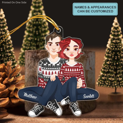Christmas Couple Chibi Ornament - Personalized Custom Mica Ornament - Christmas Gift For Couple, Husband, Wife, Family Members CLA0DM018