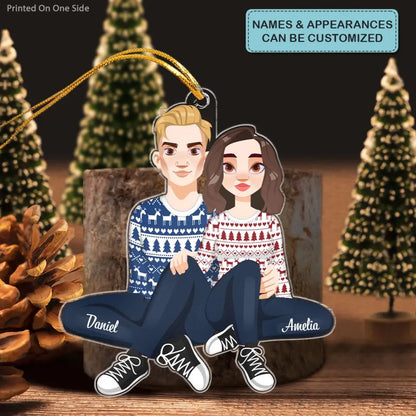 Christmas Couple Chibi Ornament - Personalized Custom Mica Ornament - Christmas Gift For Couple, Husband, Wife, Family Members CLA0DM018
