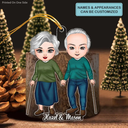 Old Couple Standing Chibi Ornament - Personalized Custom Mica Ornament - Christmas Gift For Couple, Husband, Wife, Family Members CLA0DM015