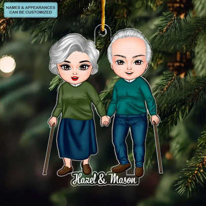 Old Couple Standing Chibi Ornament - Personalized Custom Mica Ornament - Christmas Gift For Couple, Husband, Wife, Family Members CLA0DM015