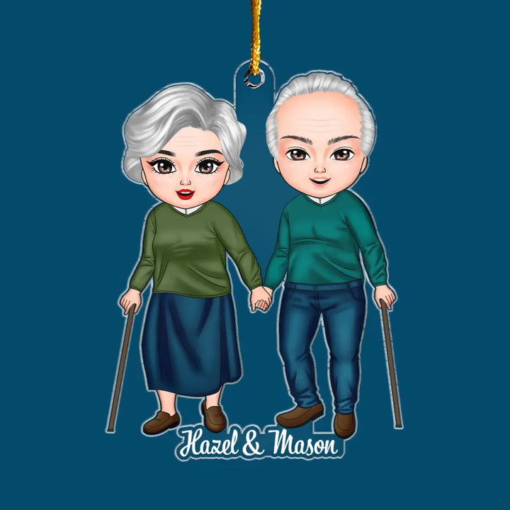 Old Couple Standing Chibi Ornament - Personalized Custom Mica Ornament - Christmas Gift For Couple, Husband, Wife, Family Members CLA0DM015