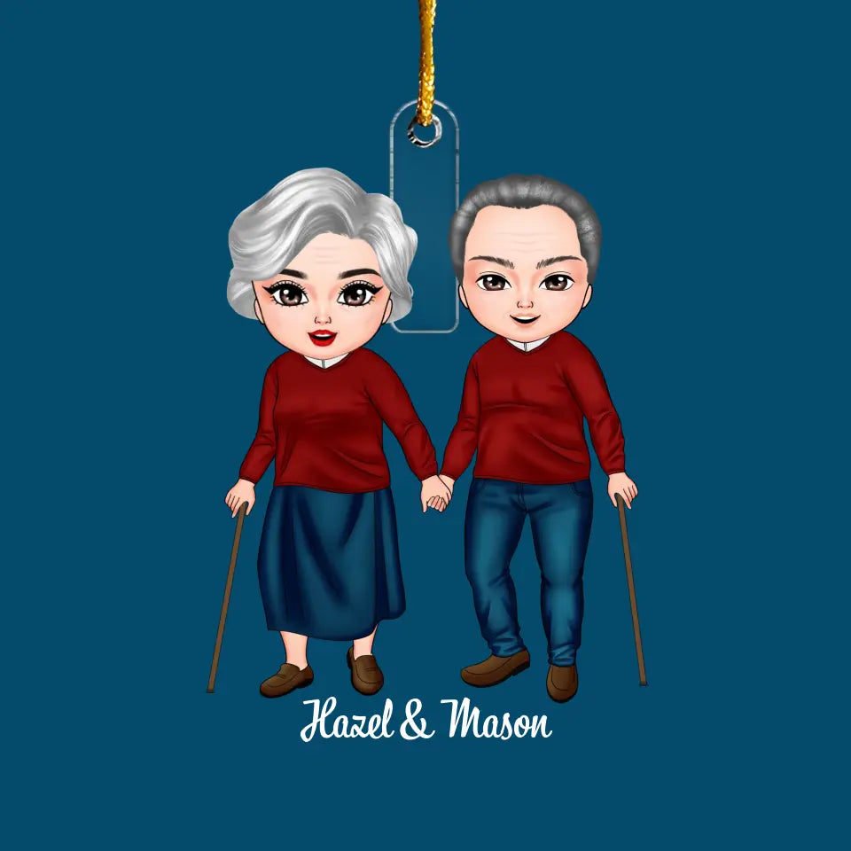 Old Couple Standing Chibi Ornament - Personalized Custom Mica Ornament - Christmas Gift For Couple, Husband, Wife, Family Members CLA0DM015