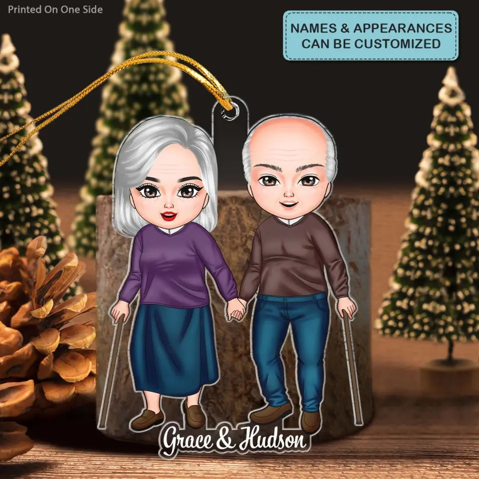 Old Couple Standing Chibi Ornament - Personalized Custom Mica Ornament - Christmas Gift For Couple, Husband, Wife, Family Members CLA0DM015