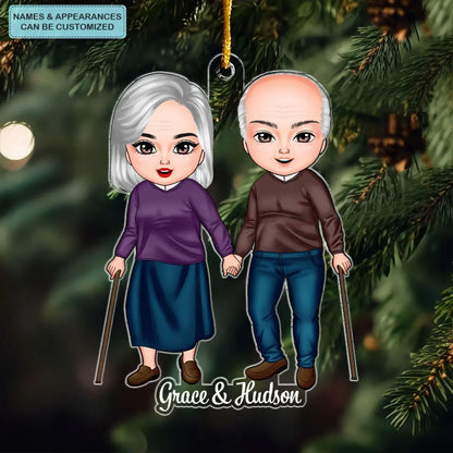 Old Couple Standing Chibi Ornament - Personalized Custom Mica Ornament - Christmas Gift For Couple, Husband, Wife, Family Members CLA0DM015