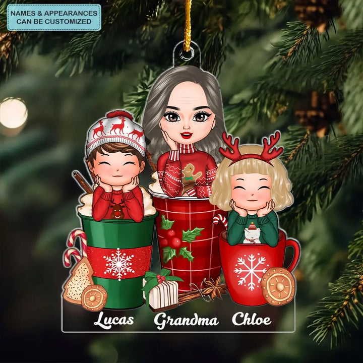 Grandma Christmas Coffee - Personalized Custom Mica Ornament - Christmas Gift For Grandma, Mom, Family Members CLA0AD021