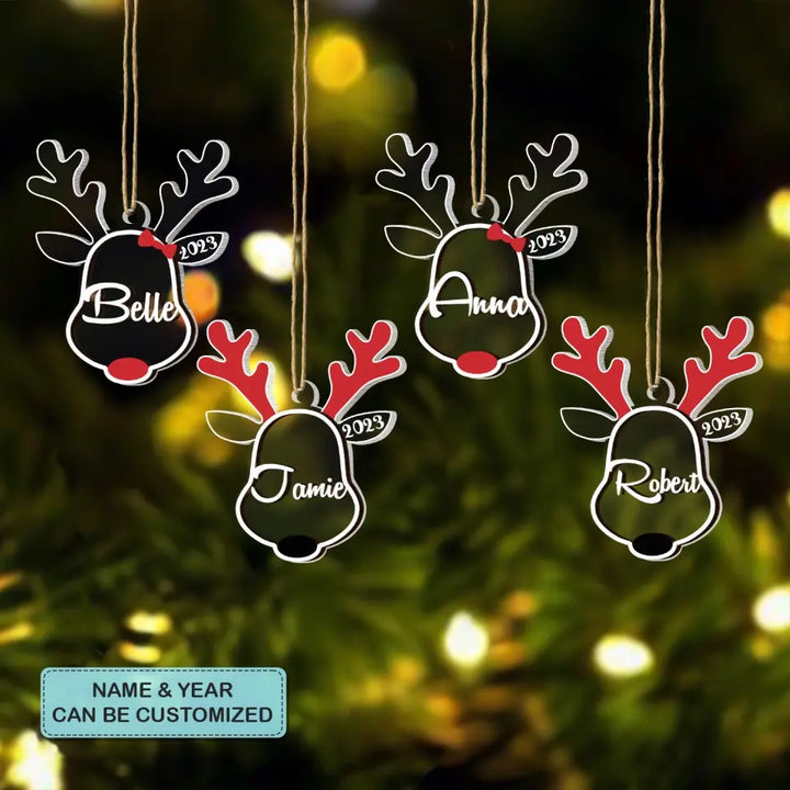 Santa's Reindeer Custom Name Ornament - Personalized Custom 2-Layer Mix Ornament - Christmas Gift For Family Members AGCVP004