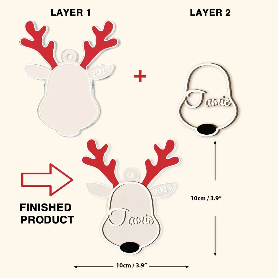 Santa's Reindeer Custom Name Ornament - Personalized Custom 2-Layer Mix Ornament - Christmas Gift For Family Members AGCVP004