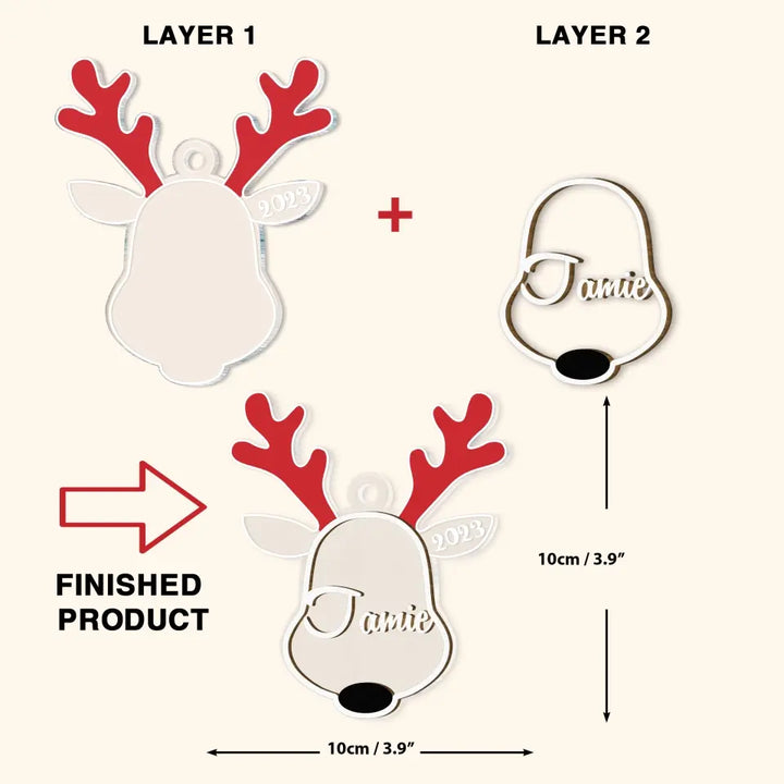 Santa's Reindeer Custom Name Ornament - Personalized Custom 2-Layer Mix Ornament - Christmas Gift For Family Members AGCVP004