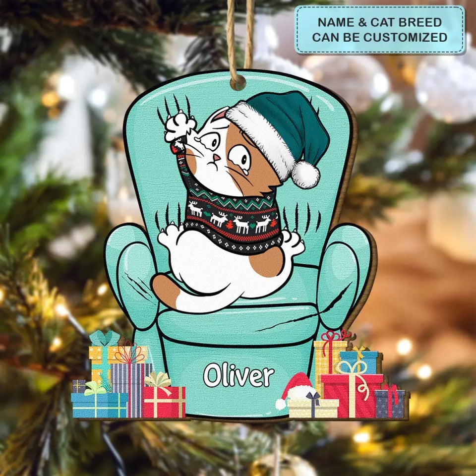 Cat Scratching Sofa - Personalized Custom Wood Ornament - Christmas Gift For Cat Mom, Cat Dad, Dog Mom, Dog Dad